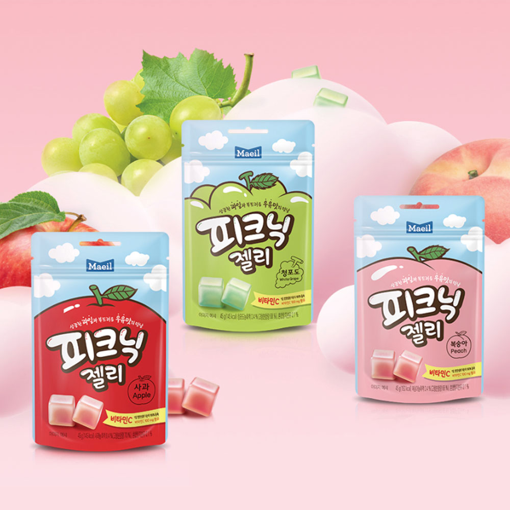 피크닉 젤리 3종 총 24봉 (사과/복숭아/청포도 각 8봉)