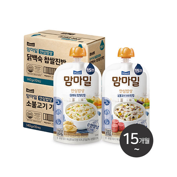 맘마밀 안심밥상 2종 140g 20팩 (닭백숙 찹쌀 10팩 + 소불고기 가지 10팩)