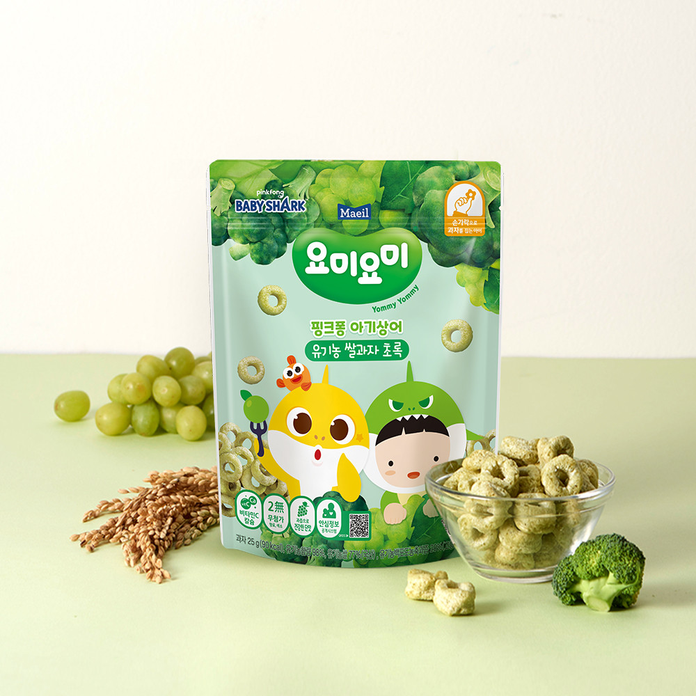 요미요미 핑크퐁 아기상어 유기농 쌀과자 초록 25g 8봉