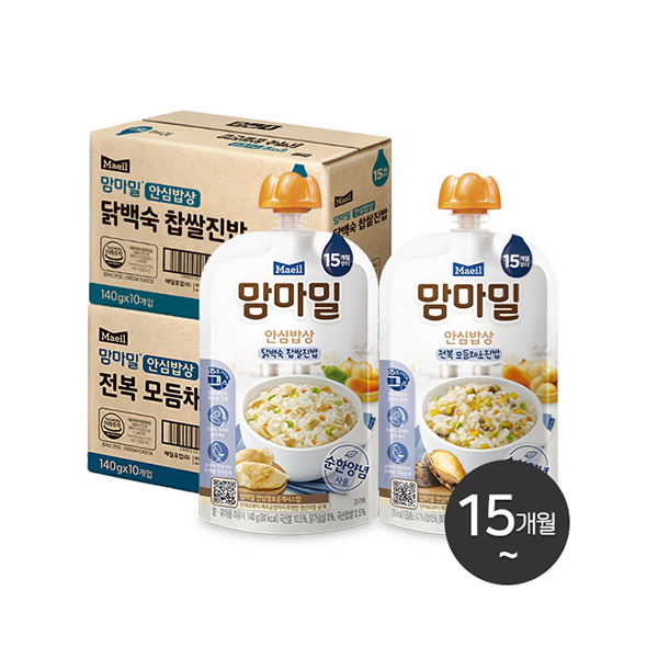 맘마밀 안심밥상 2종 140g 20팩 (닭백숙 찹쌀 10팩 + 전복 모듬채소 10팩)