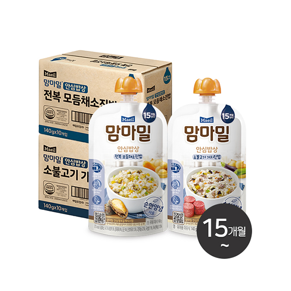 맘마밀 안심밥상 2종 140g 20팩 (전복 모듬채소 10팩 + 소불고기 가지 10팩)