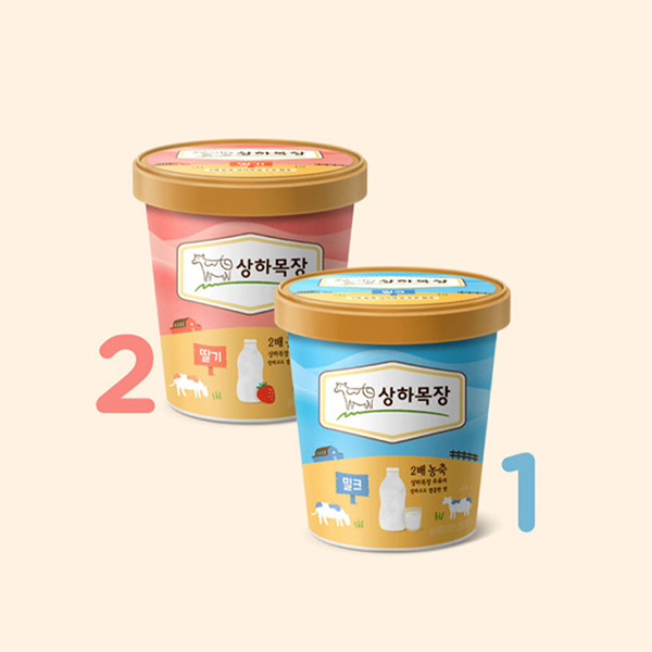 상하목장 아이스크림 파인트 474ml 냉동 3개 (딸기 2개 + 밀크 1개)